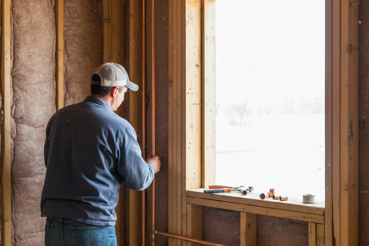 Licensed plumber running new copper supply lines in a Stem home