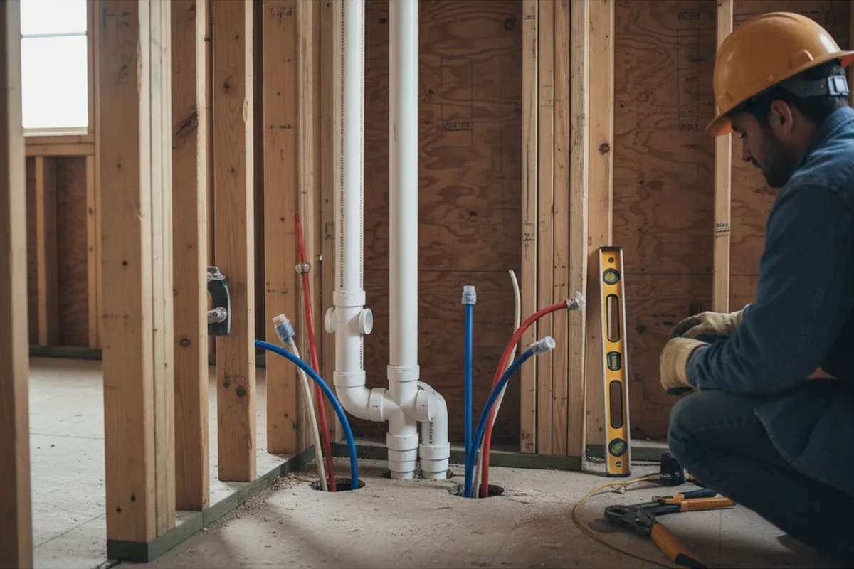 Drain and supply rough-in during Drain Cleaning in Stem